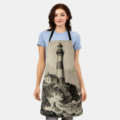 Tablier Phare rayé vintage côte orageuse  (Porté)