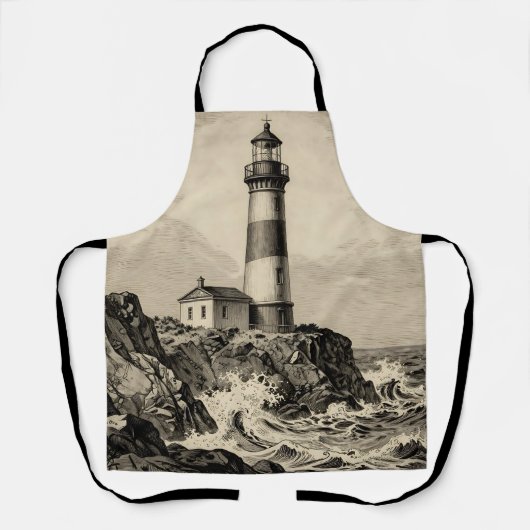 Tablier Phare rayé vintage côte orageuse  (Recto)