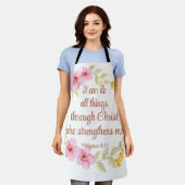 Tablier Philippiens 4:13 Écriture florale rose et jaune (Porté)