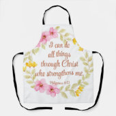 Tablier Philippiens 4:13 Écriture florale rose et jaune (Recto)