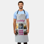 Tablier Photo Collage et nom tendance rose floral 5 (Porté)