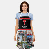 Tablier Photo Collage Famille Monogramme Rouge Noir (Porté)