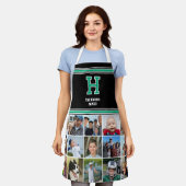 Tablier Photo Collage Famille Monogramme Vert Noir (Porté)