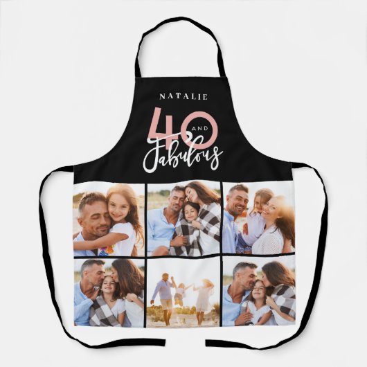 Tablier Photo collage noir et rose 40e anniversaire modern (Recto)