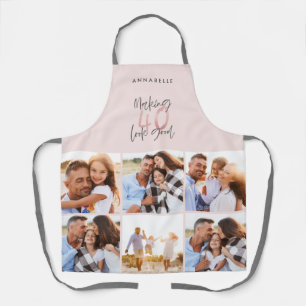 Tablier Photo-collage rose girly 40e anniversaire moderne