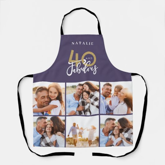 Tablier Photo collage violet or 40e anniversaire (Recto)