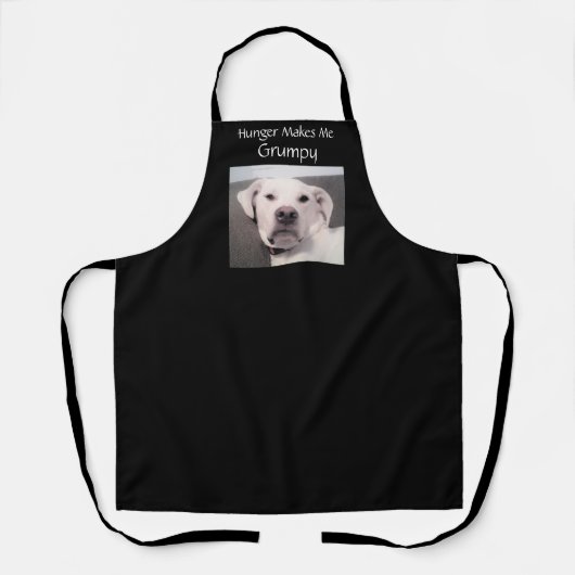 Tablier Photo de mignon blanc Grumpy Hungry Dog Black Funn (Recto)