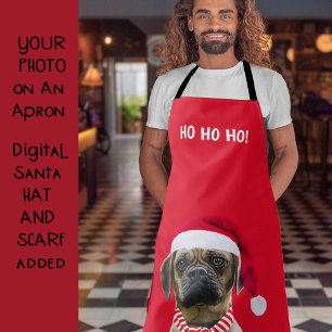 Tablier Photo personnalisée Chien Chapeau de Père Noël rou