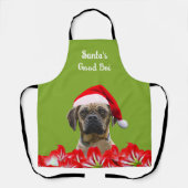 Tablier Photo personnalisée Chien Rouge Santa Chapeau & Or (Recto)