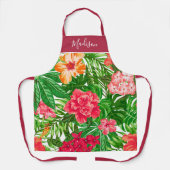 Tablier Pic rose Tropical Floral Impression avec nom (Recto)