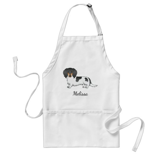 Tablier Piebald Noir Et Tan Cheveux Long Dachshund & Nom (Devant)