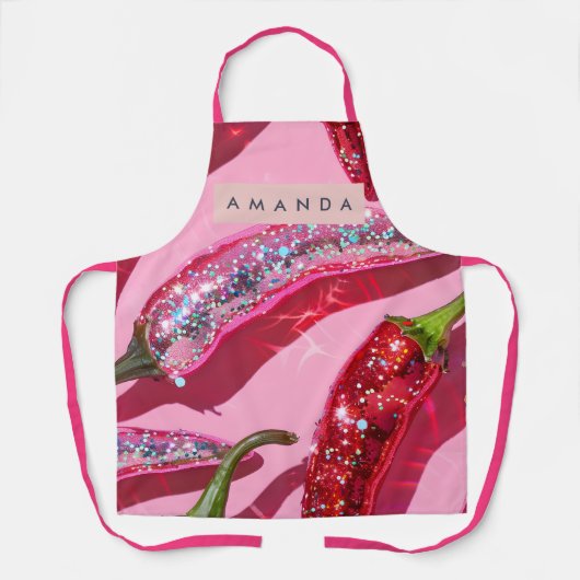 Tablier Piment Personnalisé Pailleté Rose Fuschia Brillant (Recto)