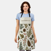 Tablier Pin vert rouge et baies Boho de vacances Aquarelle (Porté)