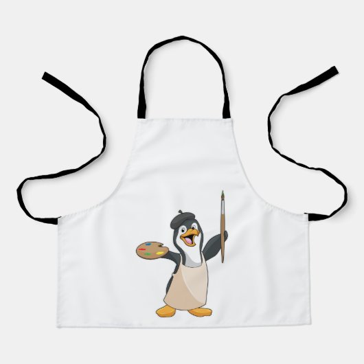 Tablier Pingouin as Painter with Paint brush & Colour (Recto)
