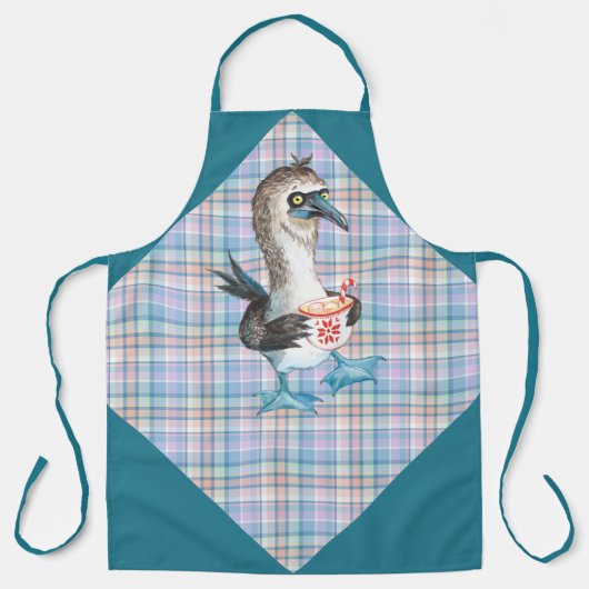 Tablier Pingouin de Noël bleu violet rose (Recto)