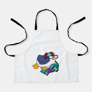 Tablier Pingouin en patinage avec skateboard