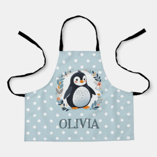 Tablier Pingouin et fleurs en caricature mignonne