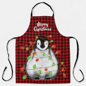 Tablier Pingouin Festif, lumières scintillantes, plaid rou (Recto)