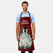 Tablier Pingouin Festif, lumières scintillantes, plaid rou (Porté)