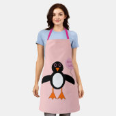 Tablier Pingouin mignon rose bébé fille (Porté)