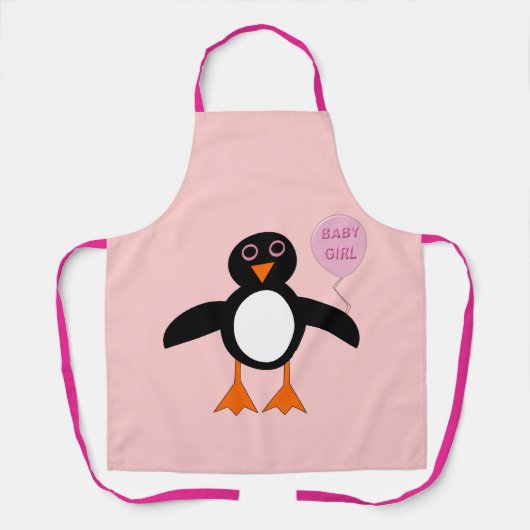 Tablier Pingouin mignon rose bébé fille (Recto)