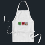 Tablier Pingouins Peace Love<br><div class="desc">J'adore les pingouins. Ils sont tout ce dont le monde a besoin en plus de la paix et de l'amour. Un joli signe de paix vert, un coeur rouge mignon et un adorable pingouin.</div>