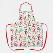 Tablier Pingouins rouges et verts (Recto)