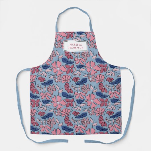 Tablier Pink and Blue Hand Drake Floral Block Print (Recto)
