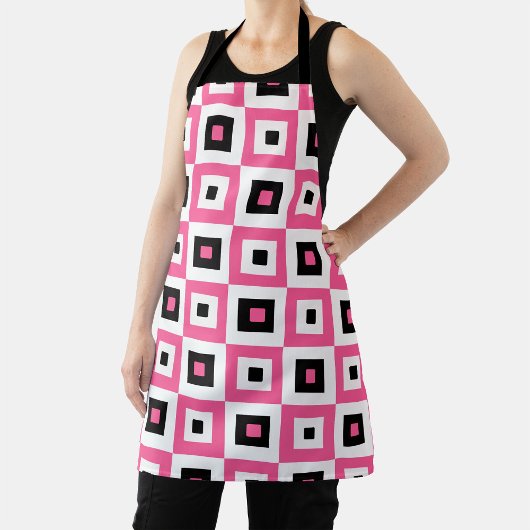 Tablier Pink Black and White Checkered Squares Pattern