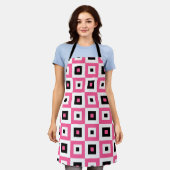 Tablier Pink Black and White Checkered Squares Pattern (Porté)