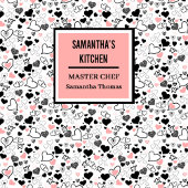 Tablier Pink Black Hearts Sketch Romantic Valentine Gift 