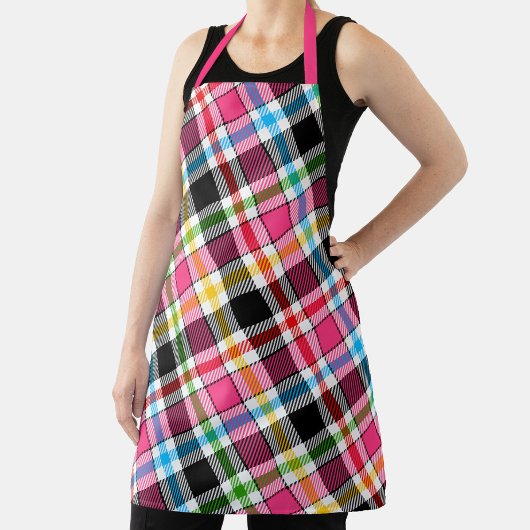 Tablier Pink Black Multicolour Flannel Plaid Tartan