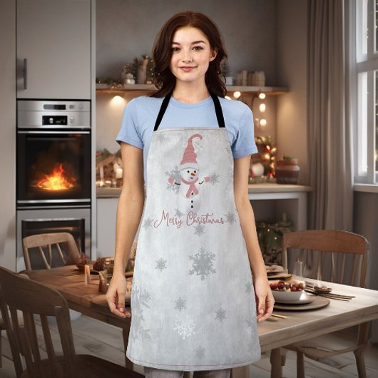 Tablier Pink Cute Snowman Apron De Vacances