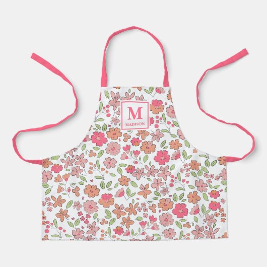 Tablier Pink Floral Monogram Apron (Recto)