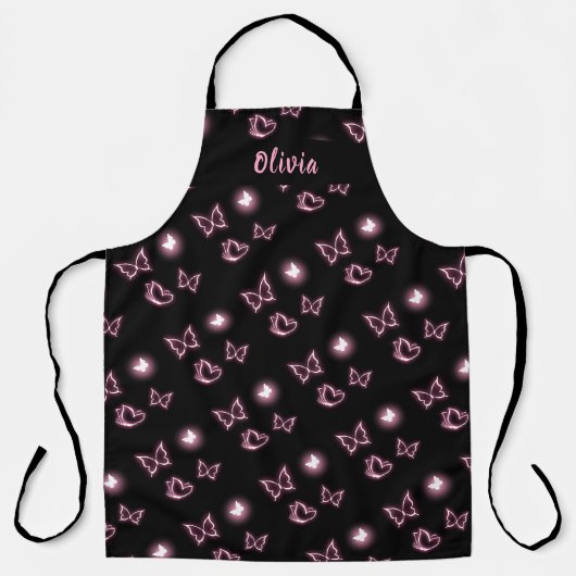 Tablier Pink Glow Butterfly Heart Pattern Apron (Recto)