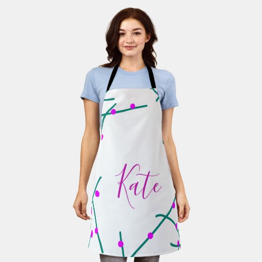 Tablier Pink green cherry tree name boho retro rustic bold (Porté)