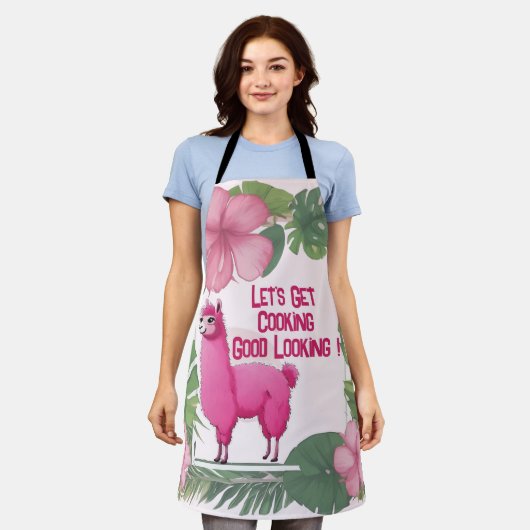 Tablier Pink Joyeux Lama souriant (Porté)