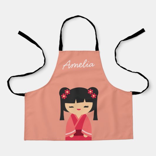 Tablier Pink Kokeshi poupées japonaises (Recto)