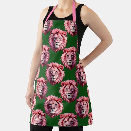 Tablier Pink Lion Head Animal Pattern Design Green 