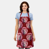 Tablier Pink Lion Head Animal Pattern Design Red (Porté)
