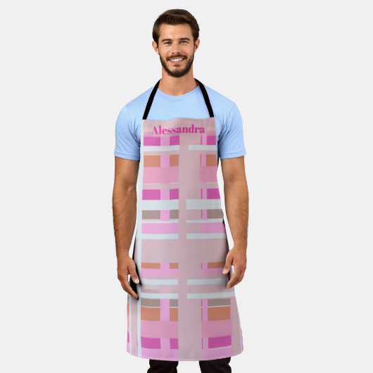 Tablier Pink Noël plaid monogramme roux blanc orange (Porté)