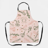 Tablier Pink & Olive Green Baking & Cuisine Ustensiles Bou (Recto)