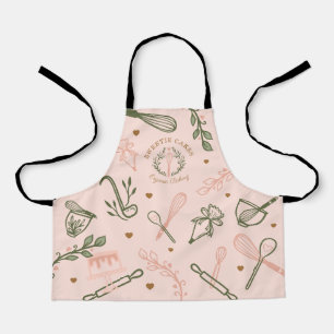 Tablier Pink & Olive Green Baking & Cuisine Ustensiles Bou