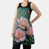 Tablier Pink Peonies Artwork on Emerald Green (Insitu)