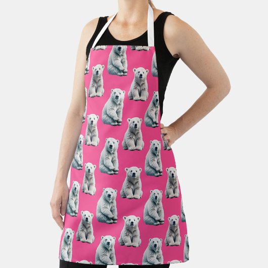 Tablier Pink Polar Bear Pattern Design 