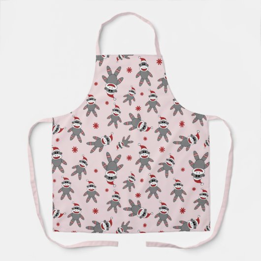 Tablier Pink Sock Monkey Santa Hat Noël (Recto)