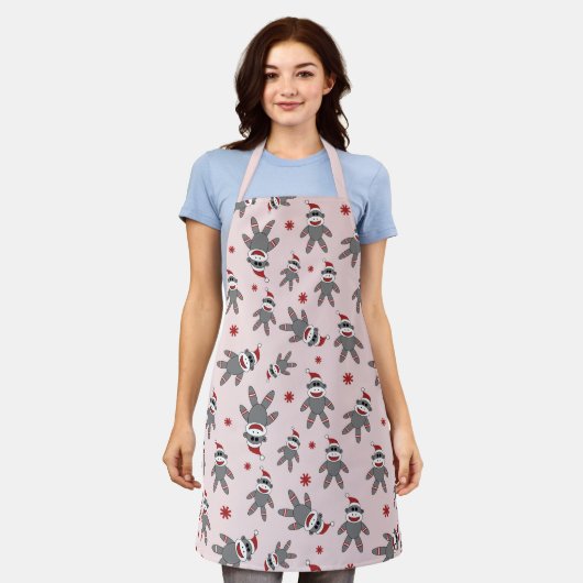 Tablier Pink Sock Monkey Santa Hat Noël (Porté)