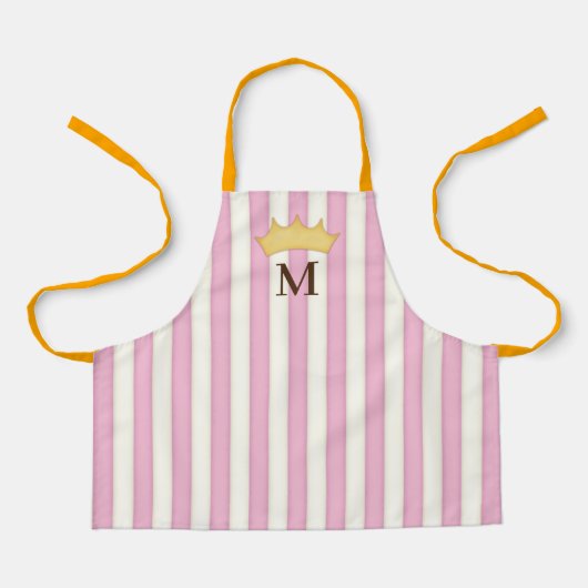 Tablier Pink Victorian Stripes Crowé Monogramme Princesse (Recto)