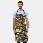 Tablier pistache sans joint motif avec noix, coquilles, so (Porté)