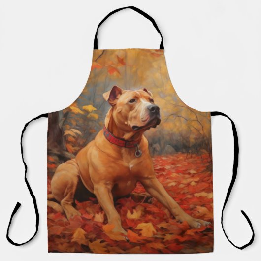Tablier Pitbull à l'automne Feuilles automne Inspiration (Recto)